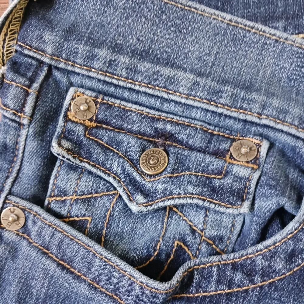 True Religion Ricky Relaxed Straight Blue Jeans 40 x 32 USA Horseshoe Pockets